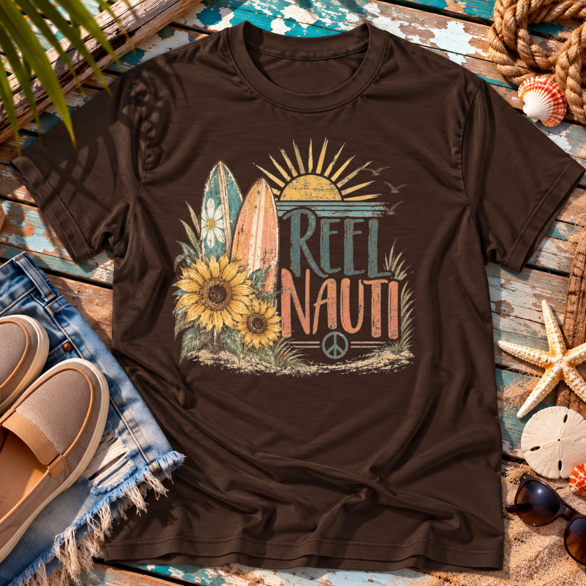 Nauti Little Hippie Retro Coastal Beach T-Shirt