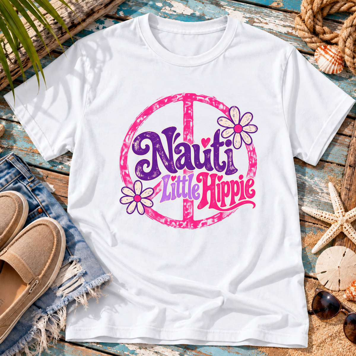 Nauti Little Hippie Retro Coastal Beach T-Shirt