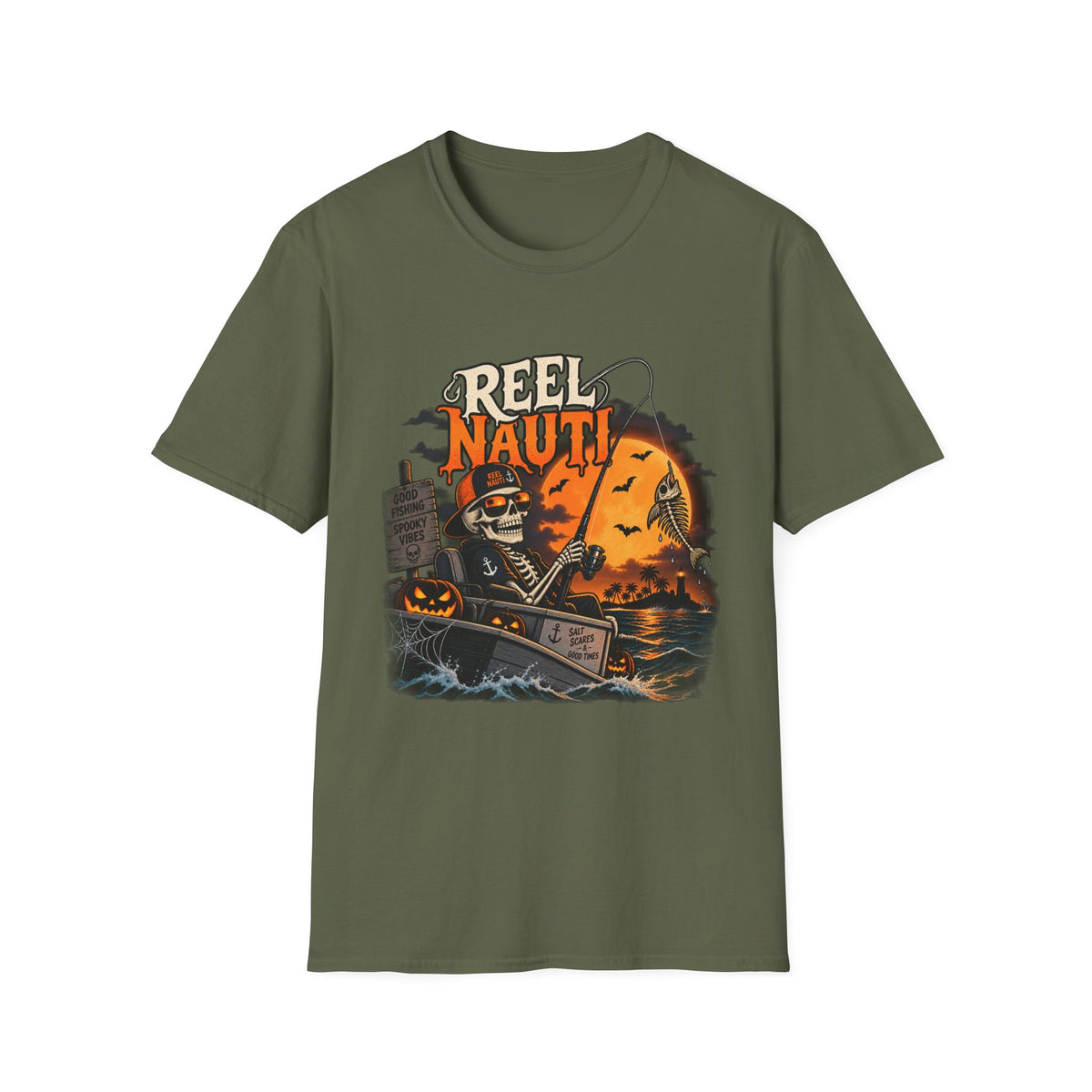 Skeleton Fishing Halloween Tee