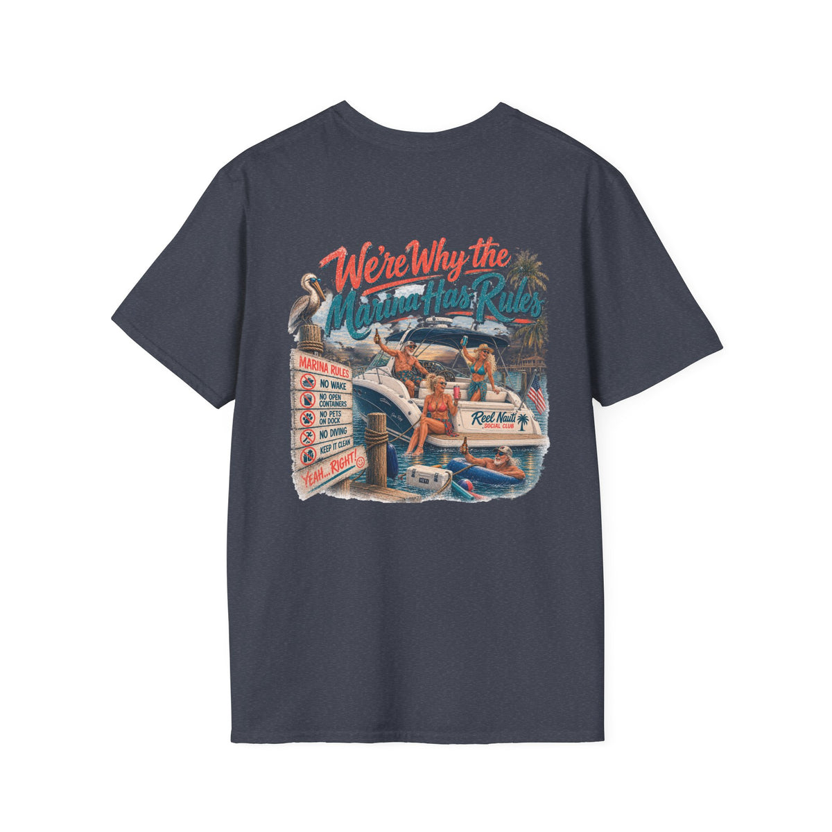 Reel Nauti Social Club Marine Rules Back Design Tee
