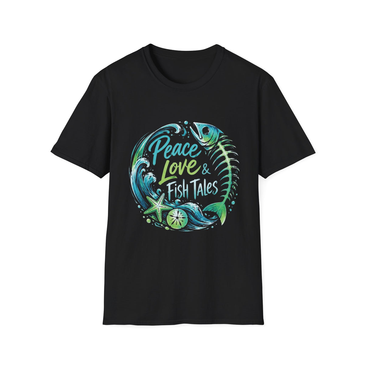 Reel Nauti Peace Love & Fish Tales Retro Coastal Beach T-Shirt