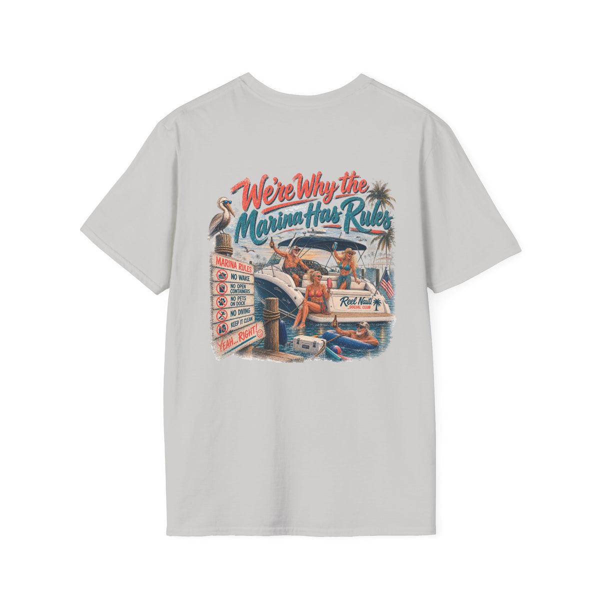 Reel Nauti Social Club Marine Rules Back Design Tee