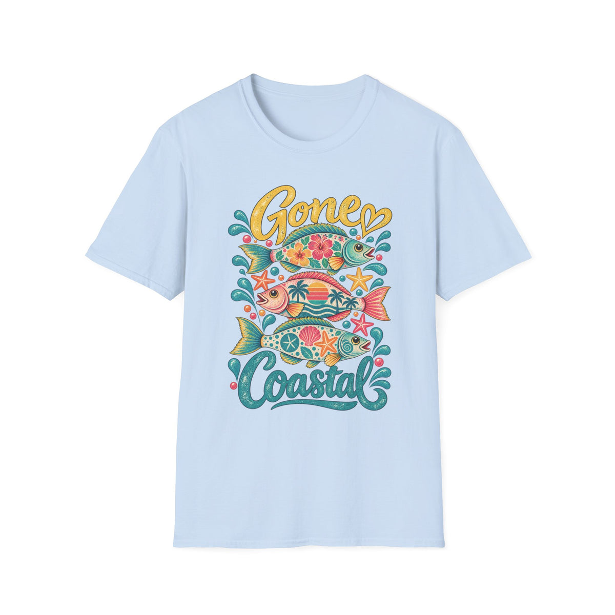 Gone Coastal Fish Flowers Retro Coastal Beach T-Shirt