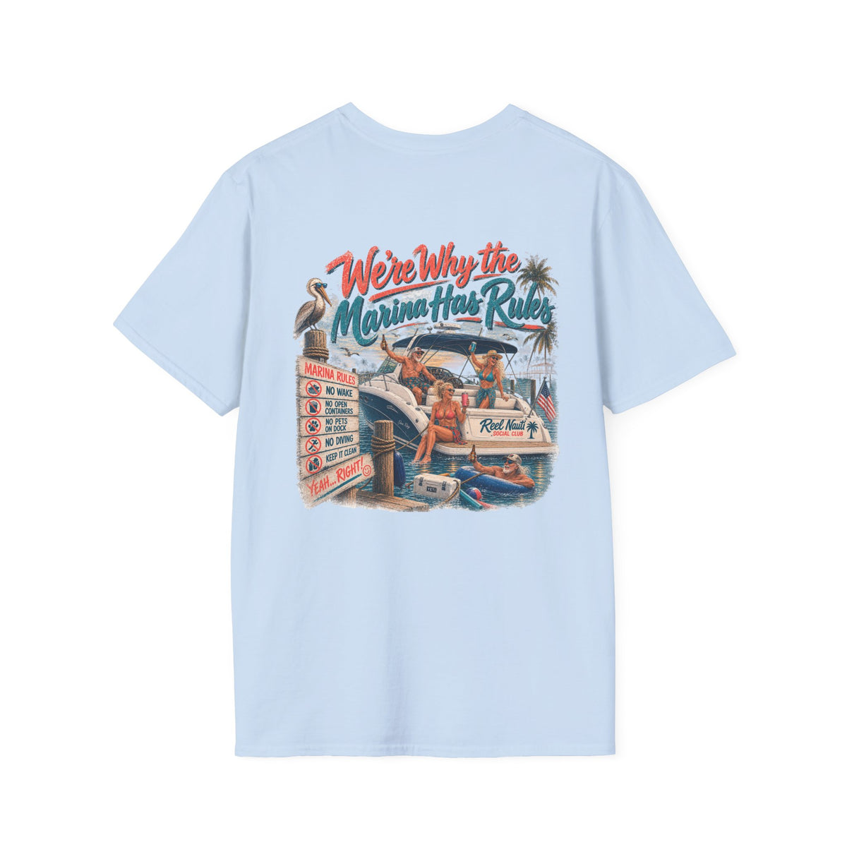 Reel Nauti Social Club Marine Rules Back Design Tee