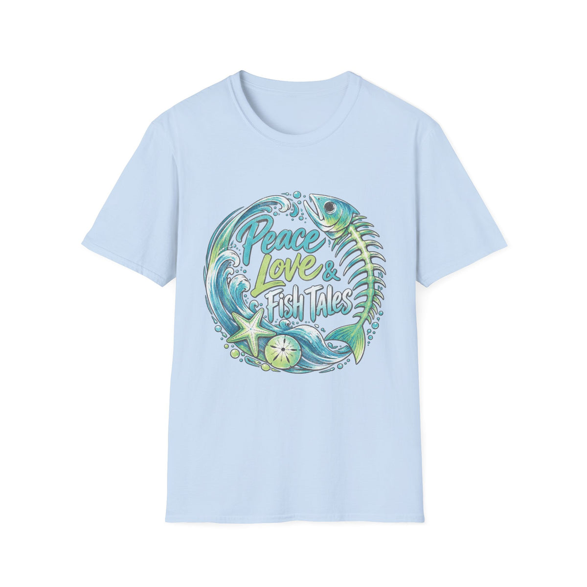 Reel Nauti Peace Love & Fish Tales Retro Coastal Beach T-Shirt