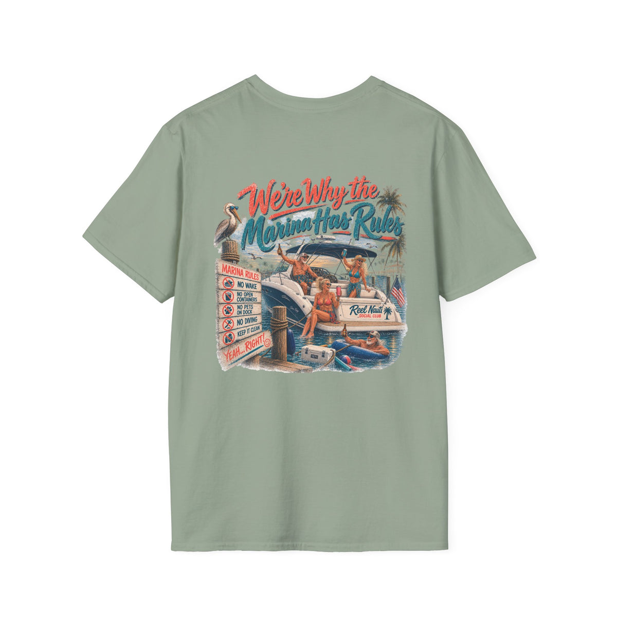 Reel Nauti Social Club Marine Rules Back Design Tee