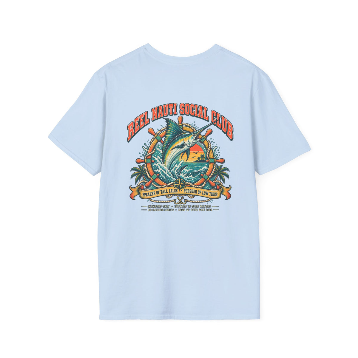 Reel Nauti Marlin Social Club Marine Rules Back Tee
