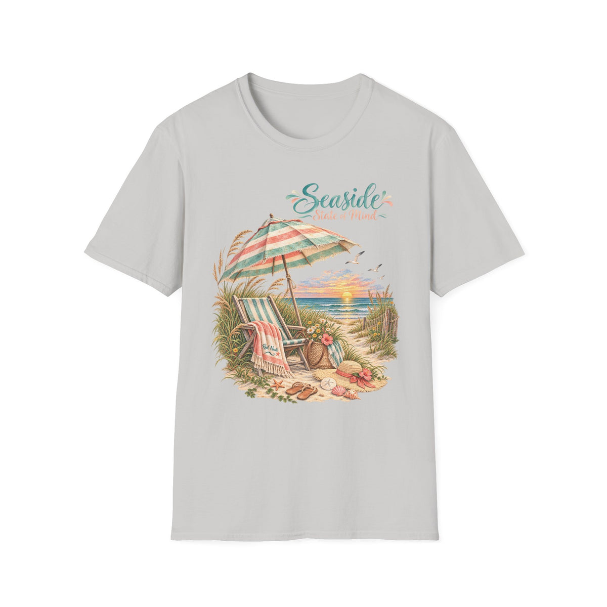 Seaside State of Mind T-Shirt — Coastal Beach Umbrella Sunset Tee