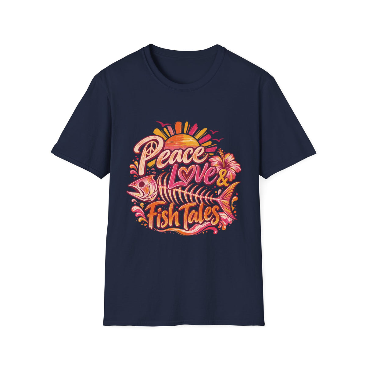 Peace Love and Fish Tales Retro Coastal Beach T-Shirt