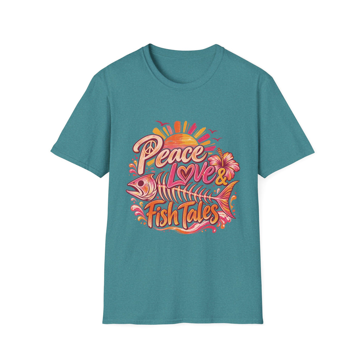 Peace Love and Fish Tales Retro Coastal Beach T-Shirt