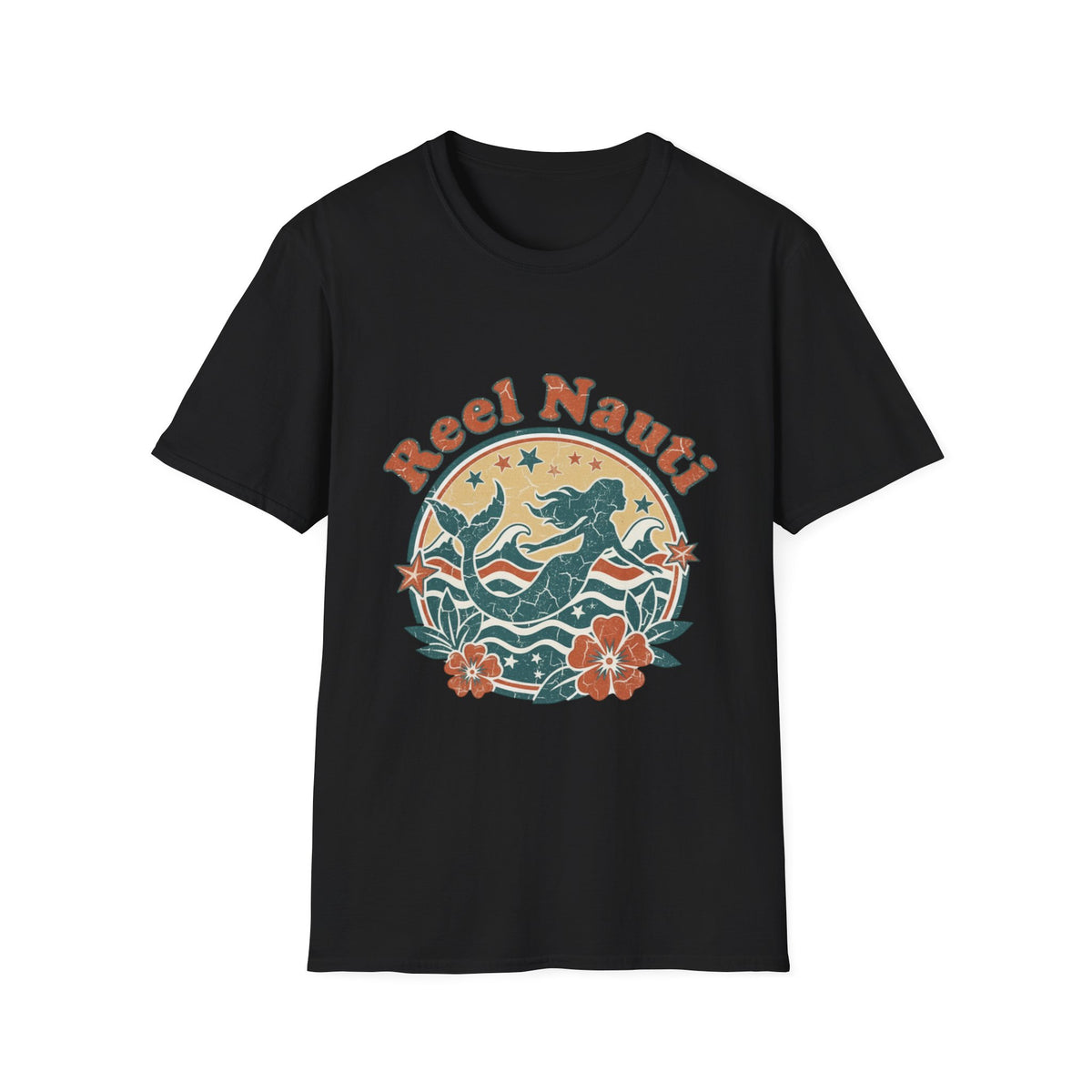 Reel Nauti Mermaid Retro Coastal Beach T-Shirt
