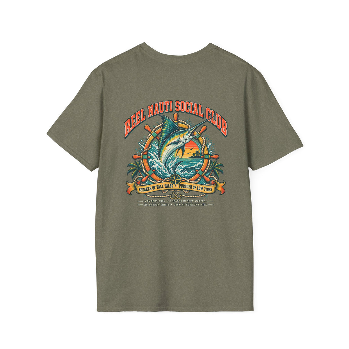Reel Nauti Marlin Social Club Marine Rules Back Tee