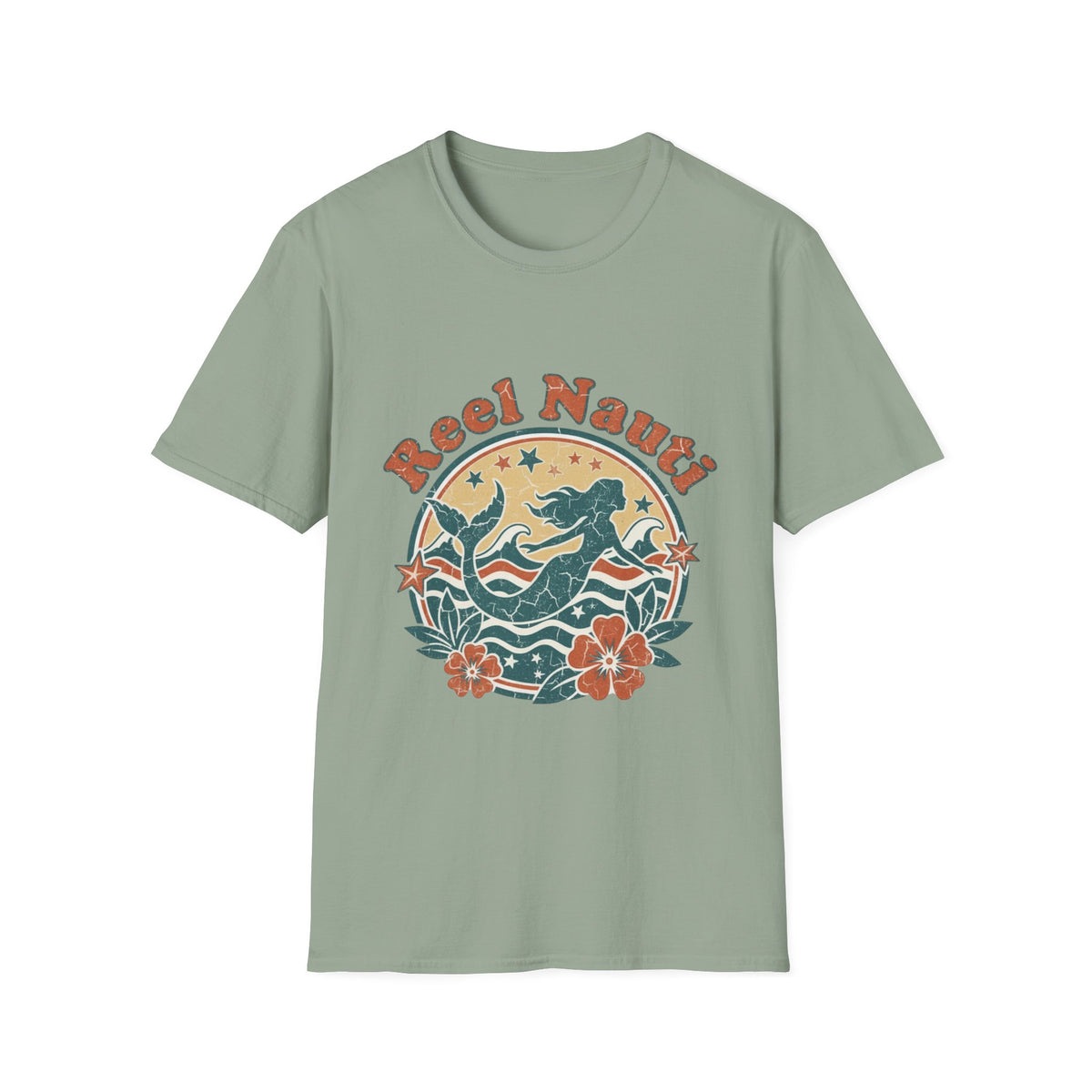 Reel Nauti Mermaid Retro Coastal Beach T-Shirt