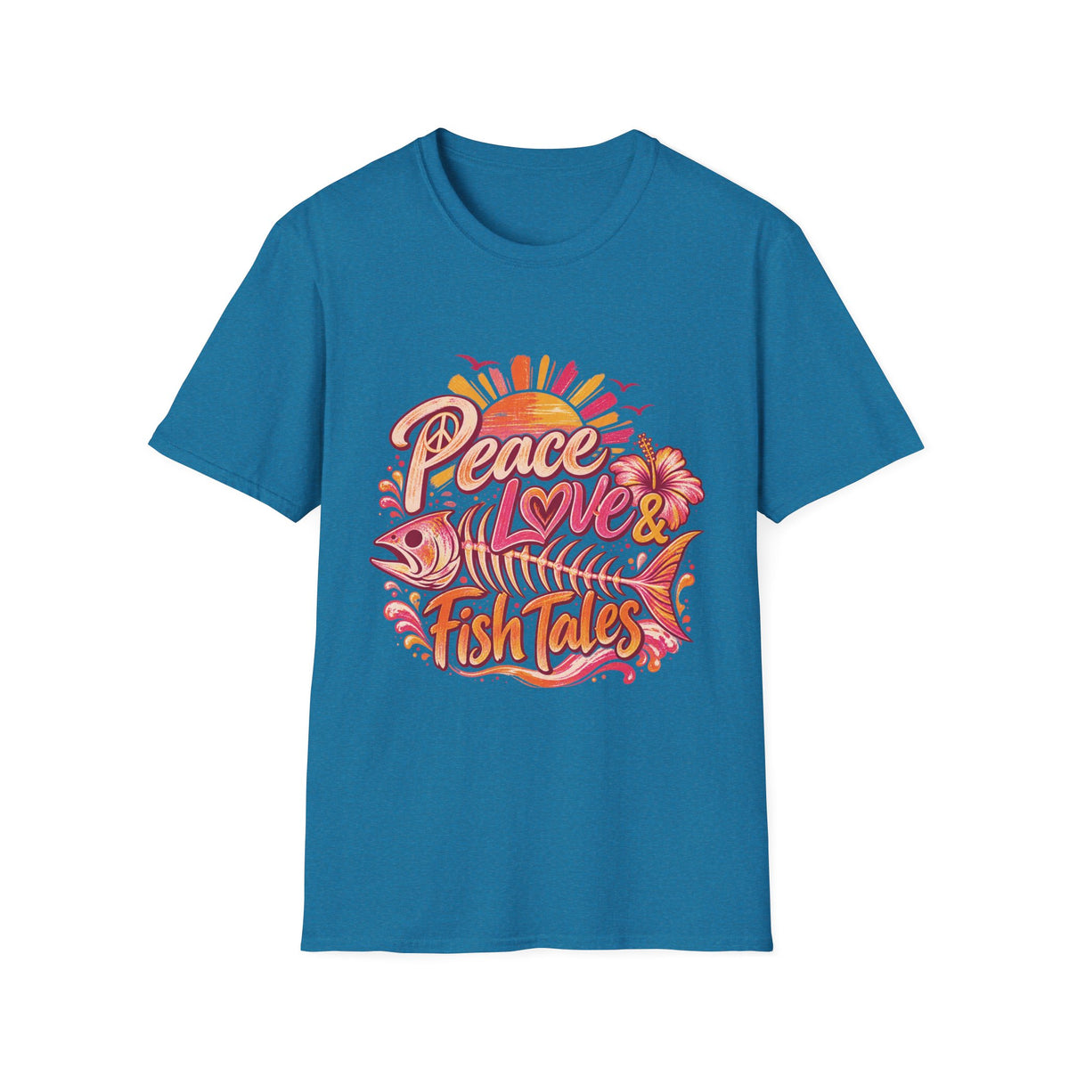 Peace Love and Fish Tales Retro Coastal Beach T-Shirt