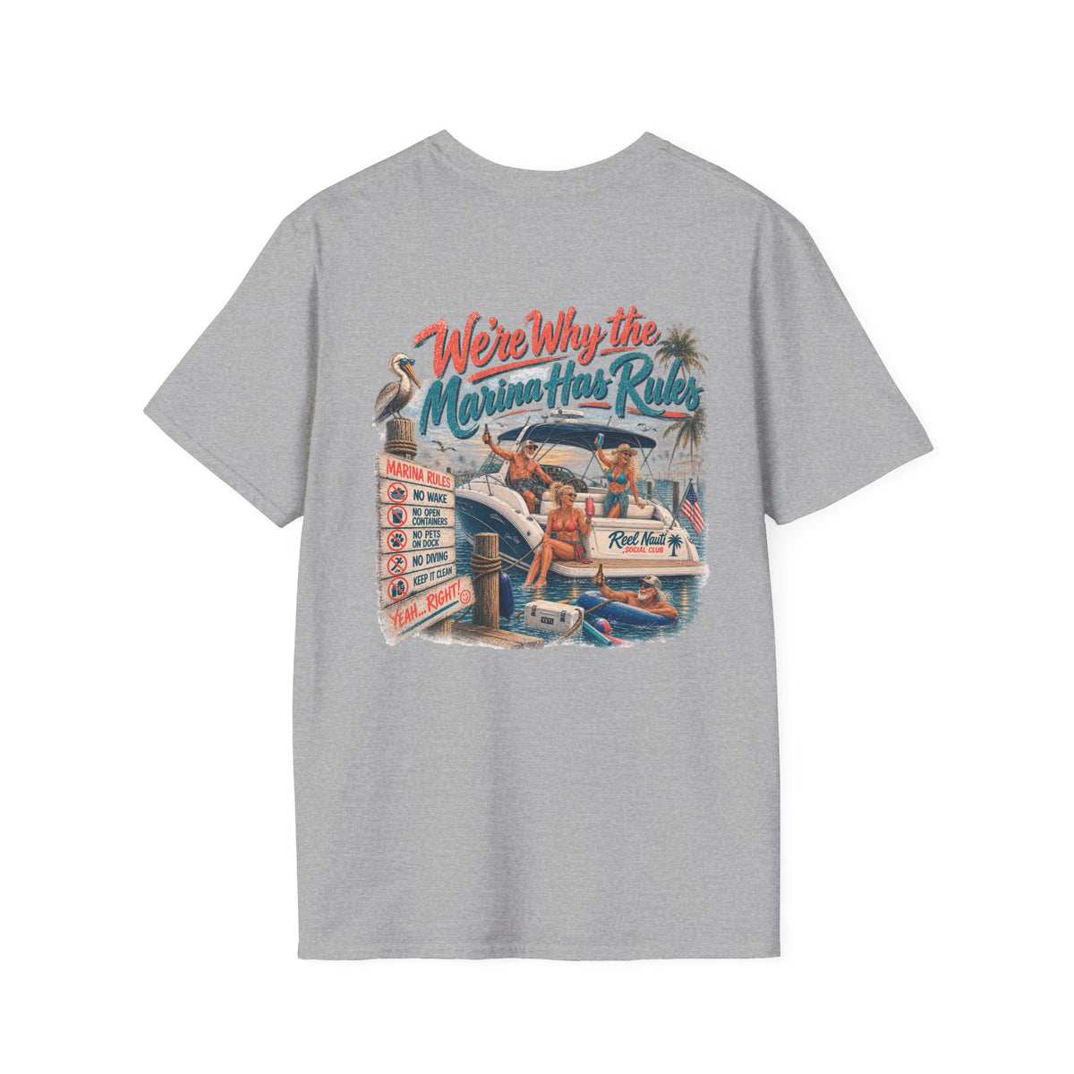 Reel Nauti Social Club Marine Rules Back Design Tee