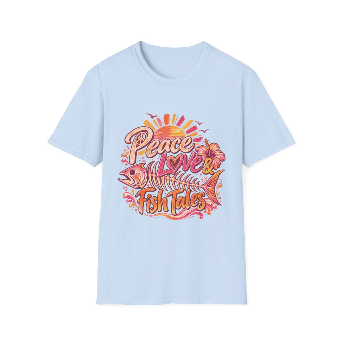 Peace Love and Fish Tales Retro Coastal Beach T-Shirt