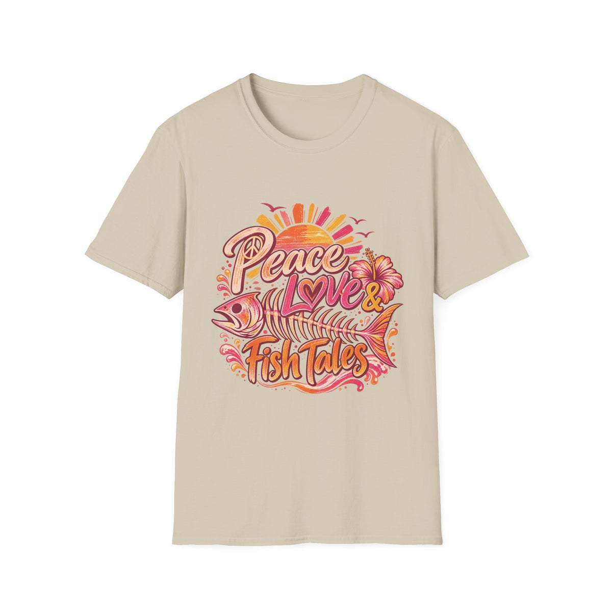 Peace Love and Fish Tales Retro Coastal Beach T-Shirt