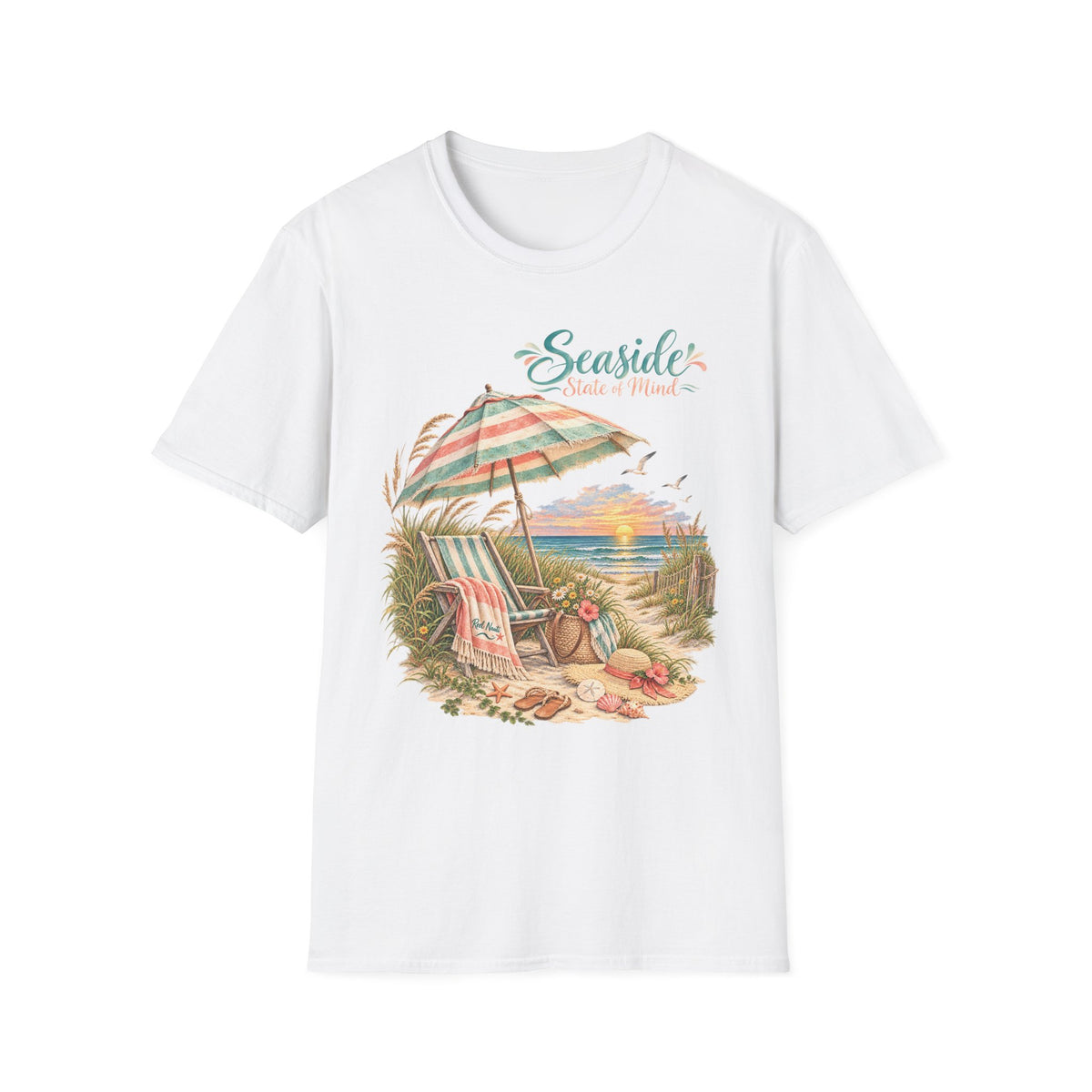 Seaside State of Mind T-Shirt — Coastal Beach Umbrella Sunset Tee