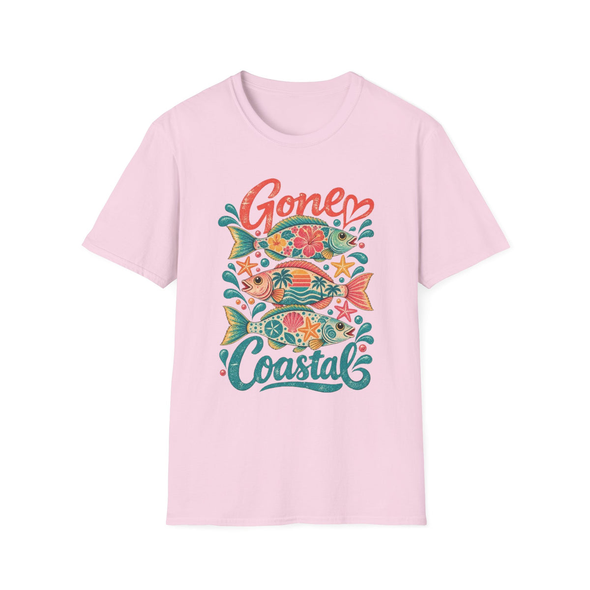 Gone Coastal Fish Flowers Retro Coastal Beach T-Shirt