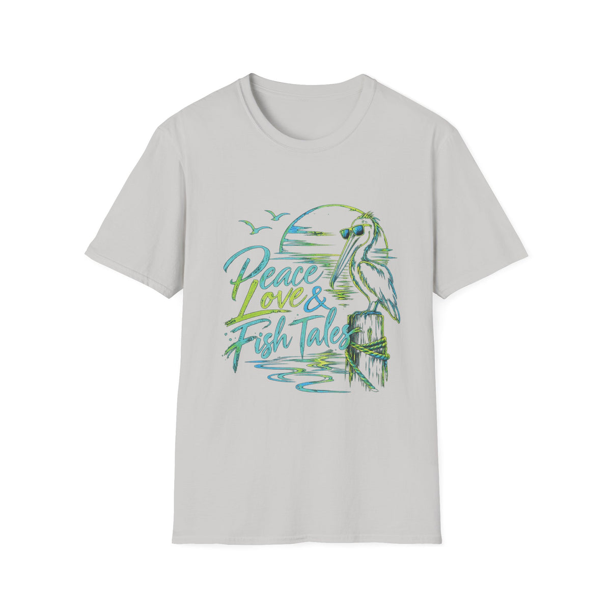 Reel Nauti Peace Love & Fish Tales Egret Retro Coastal Beach T-Shirt