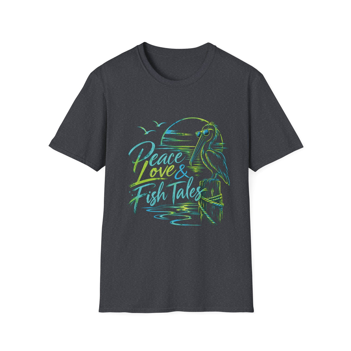 Reel Nauti Peace Love & Fish Tales Egret Retro Coastal Beach T-Shirt