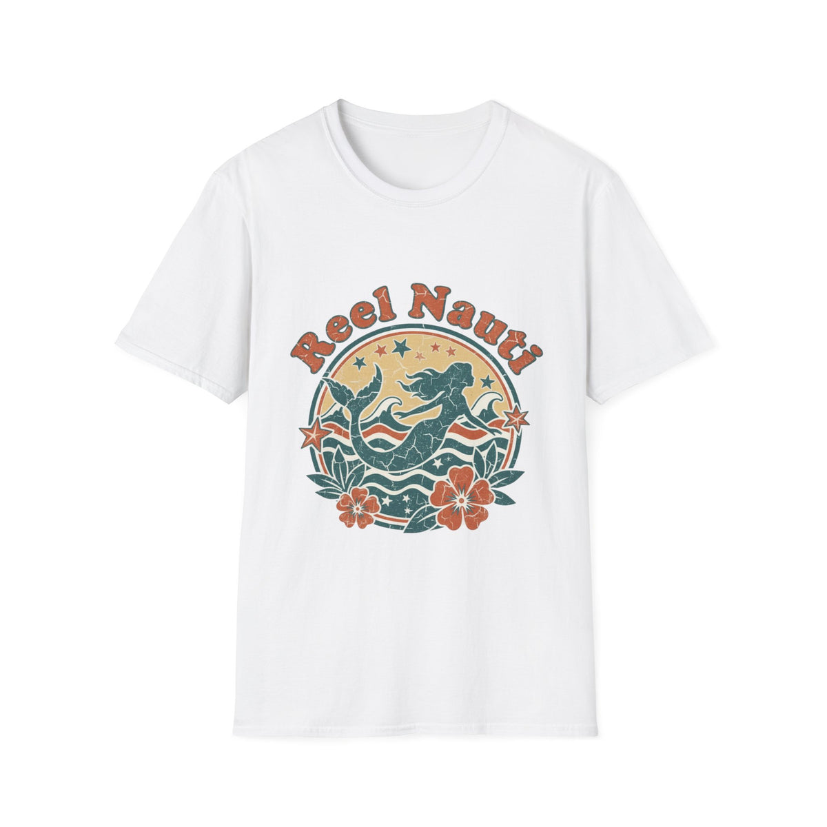 Reel Nauti Mermaid Retro Coastal Beach T-Shirt