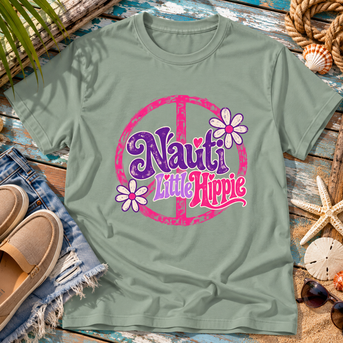 Nauti Little Hippie Retro Coastal Beach T-Shirt