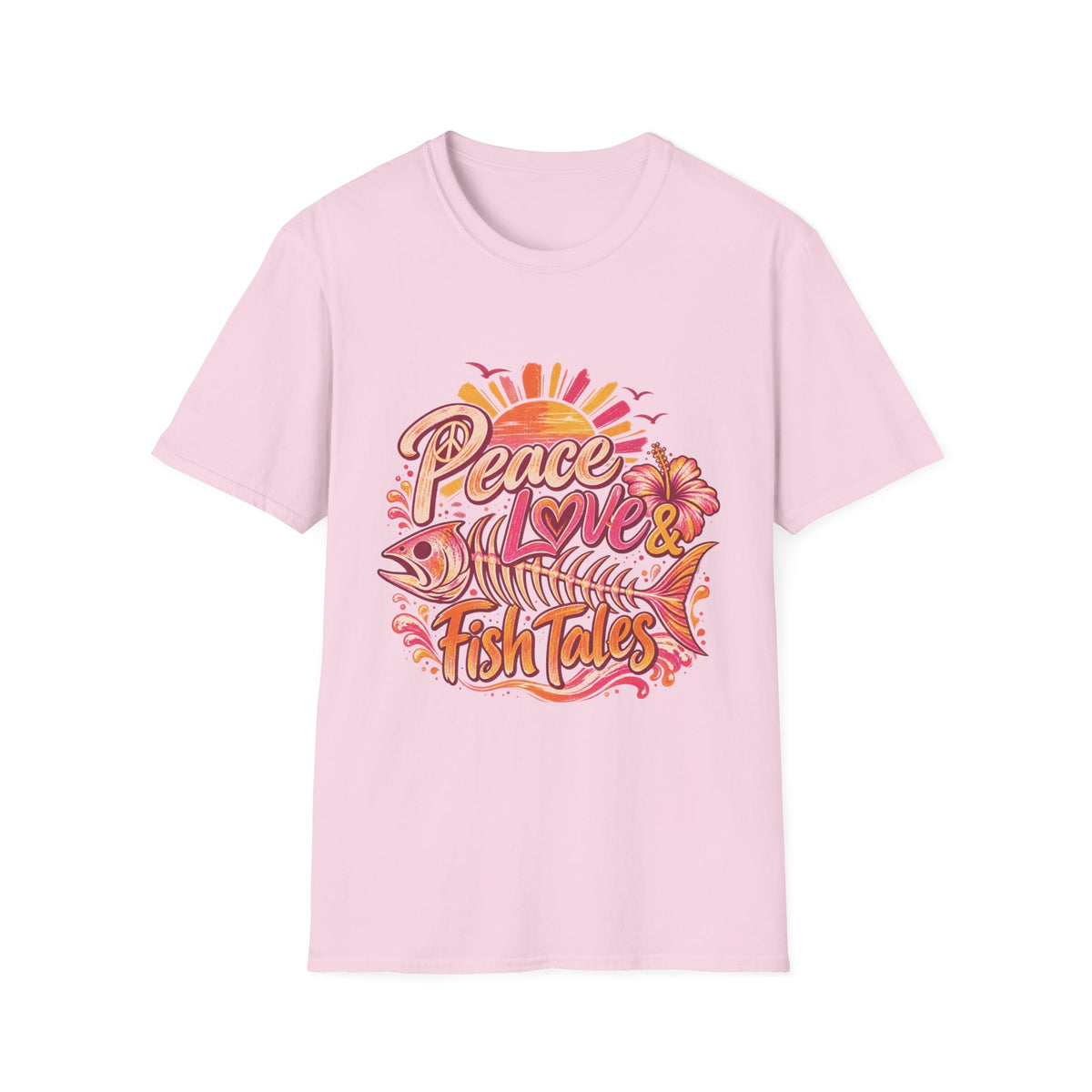 Peace Love and Fish Tales Retro Coastal Beach T-Shirt