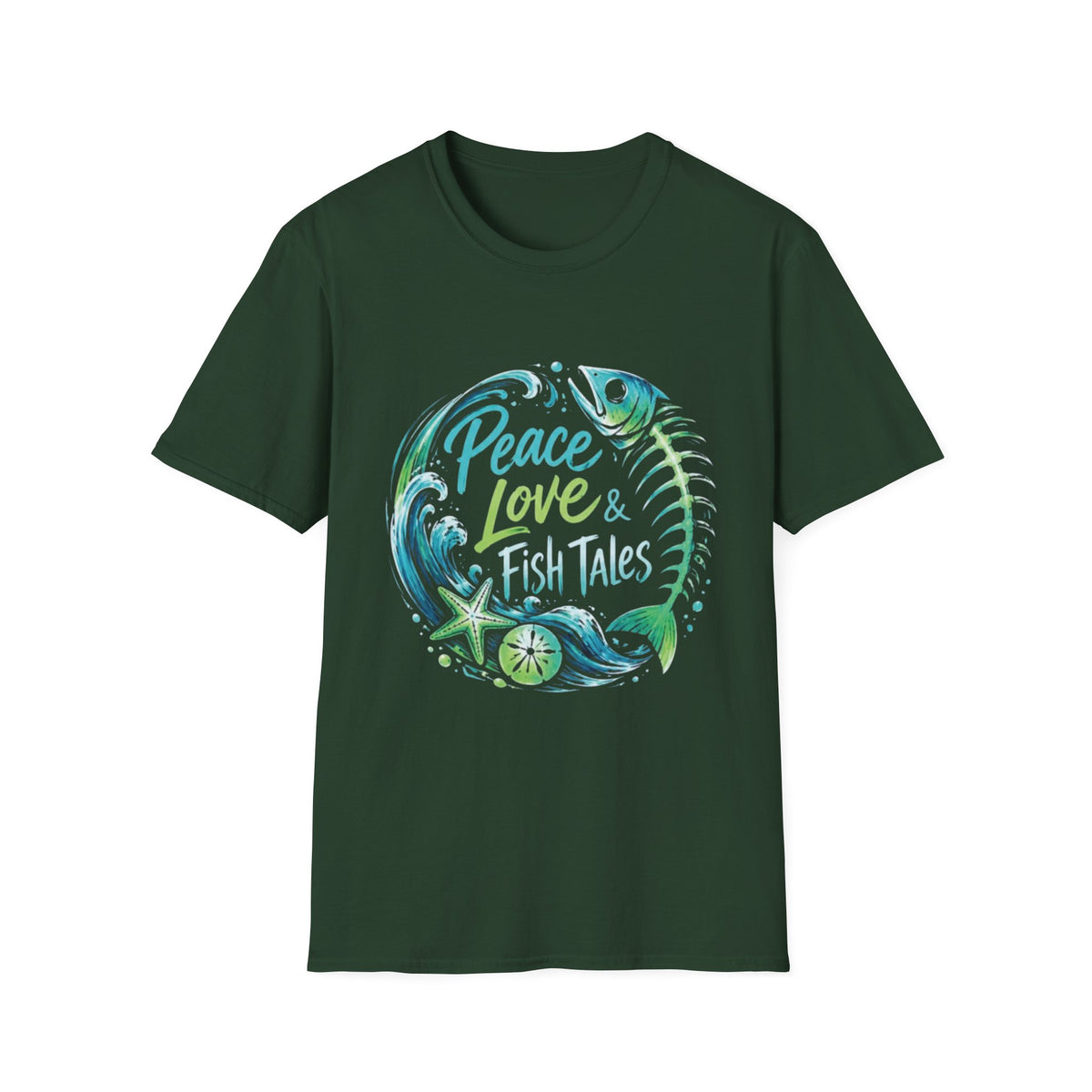 Reel Nauti Peace Love & Fish Tales Retro Coastal Beach T-Shirt