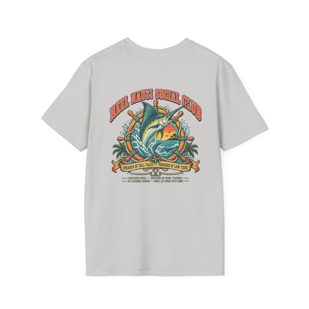 Reel Nauti Marlin Social Club Marine Rules Back Tee