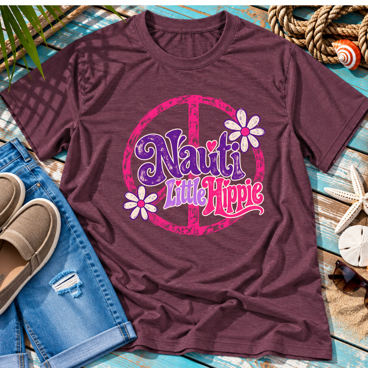Nauti Little Hippie Retro Coastal Beach T-Shirt