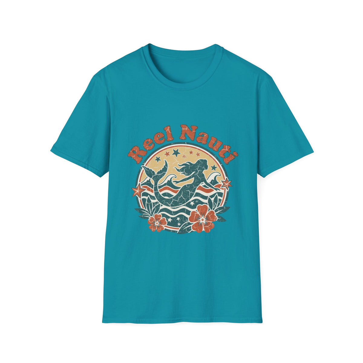 Reel Nauti Mermaid Retro Coastal Beach T-Shirt