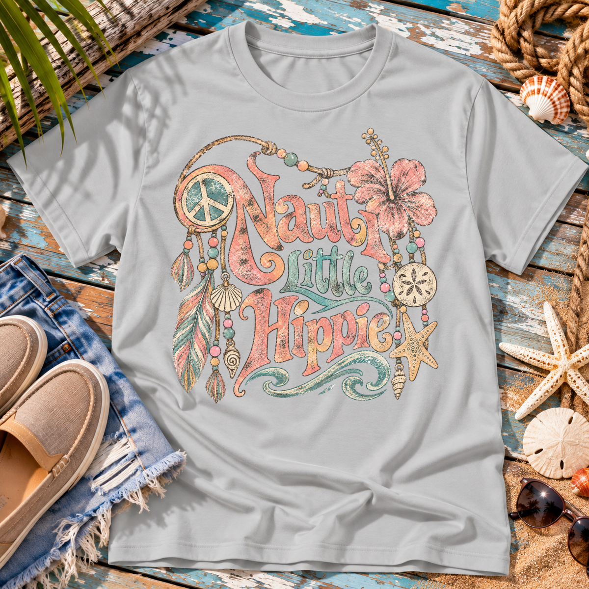 Nauti Little Hippie Retro Coastal Beach T-Shirt