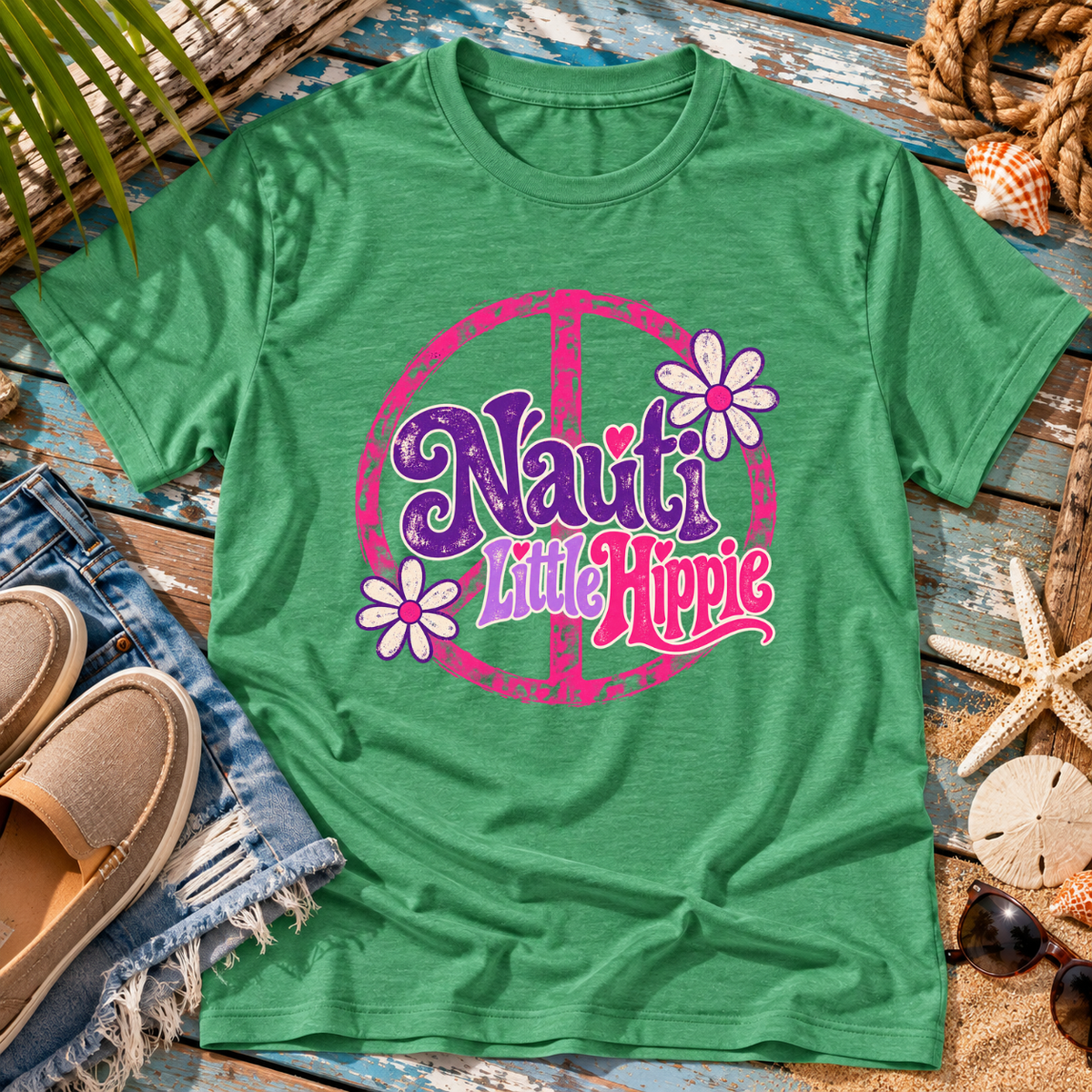 Nauti Little Hippie Retro Coastal Beach T-Shirt