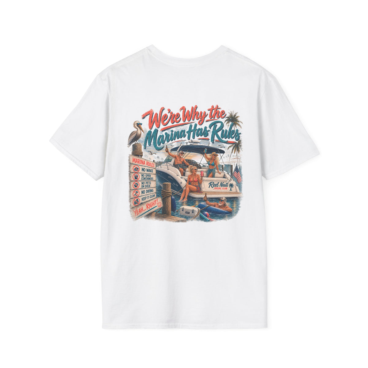 Reel Nauti Social Club Marine Rules Back Design Tee