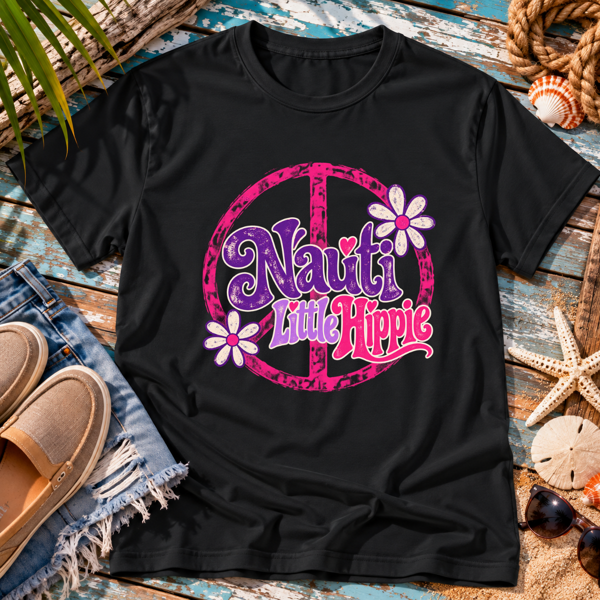 Nauti Little Hippie Retro Coastal Beach T-Shirt
