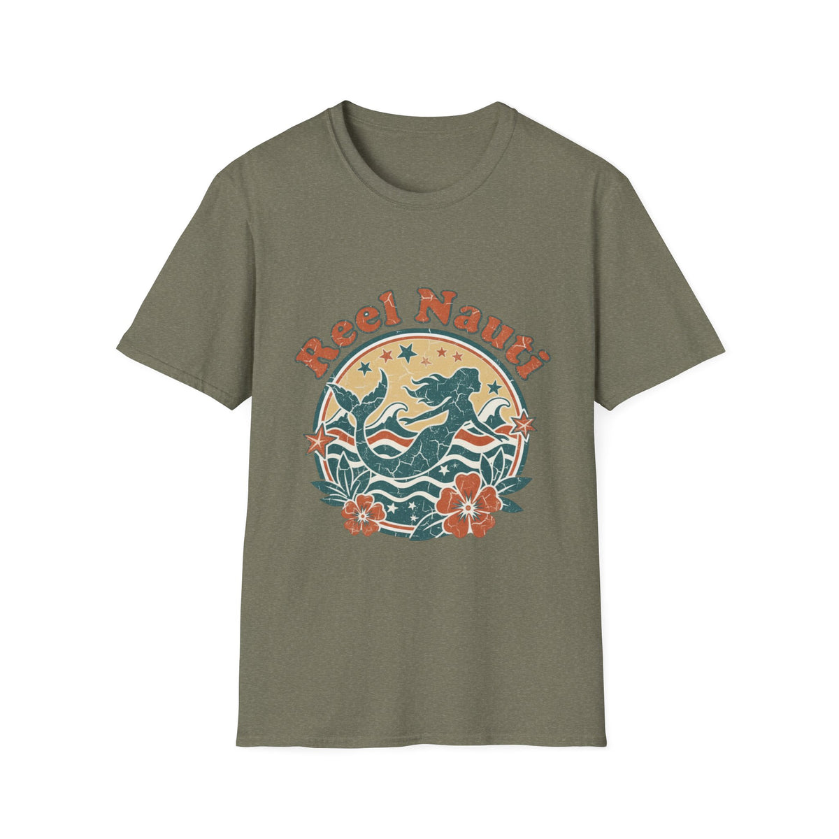 Reel Nauti Mermaid Retro Coastal Beach T-Shirt