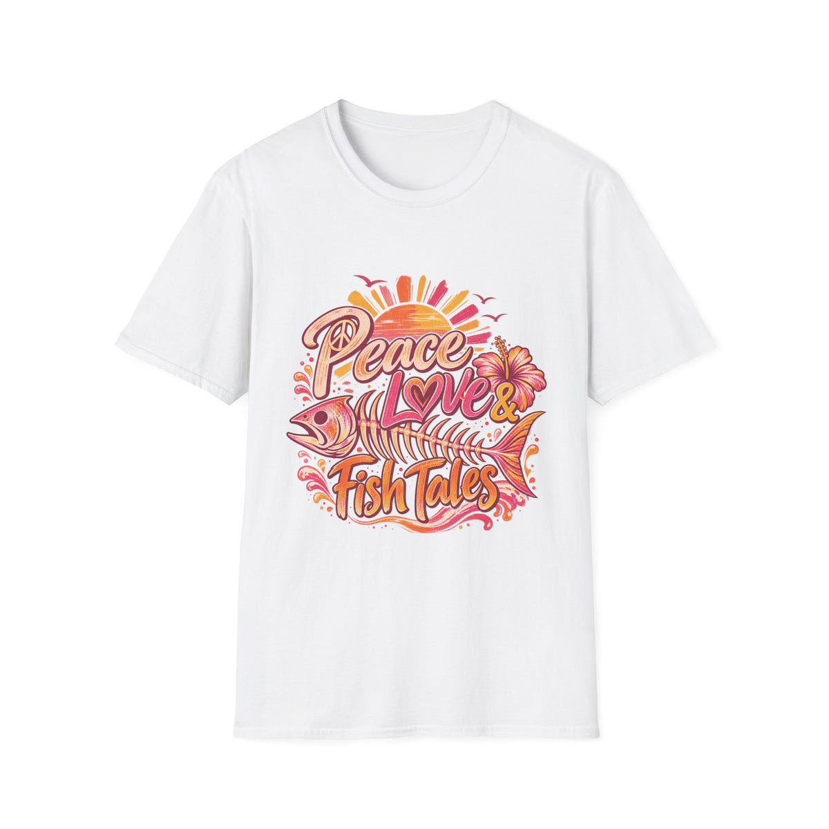 Peace Love and Fish Tales Retro Coastal Beach T-Shirt