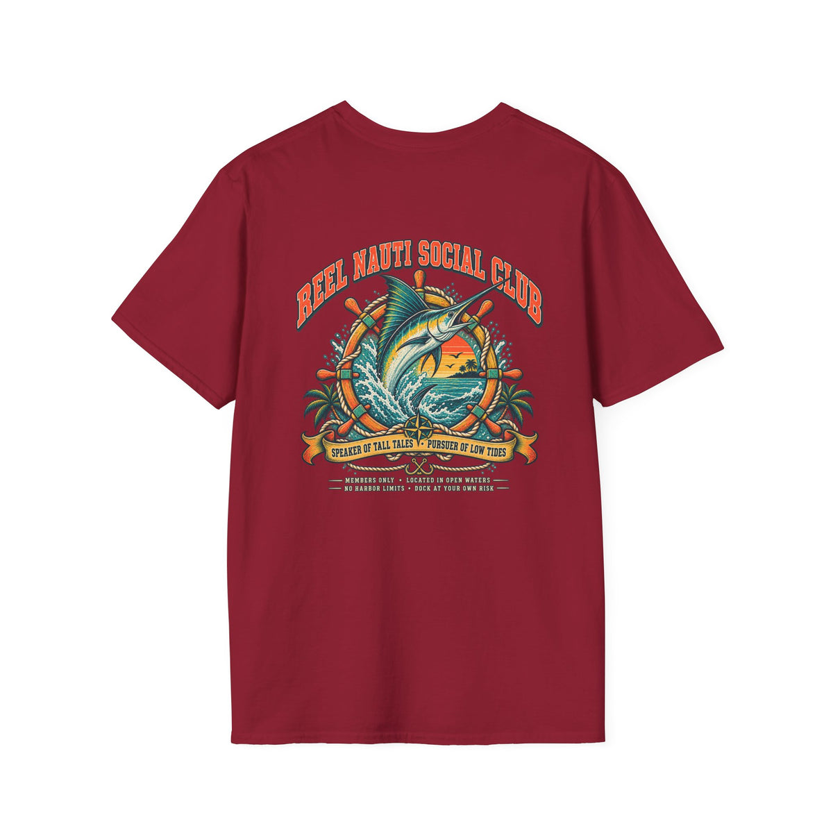 Reel Nauti Marlin Social Club Marine Rules Back Tee