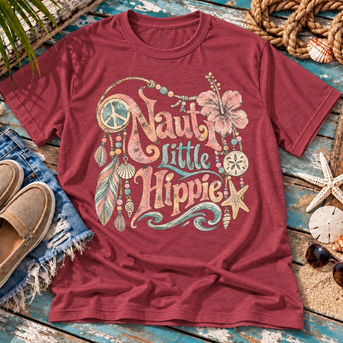 Nauti Little Hippie Retro Coastal Beach T-Shirt