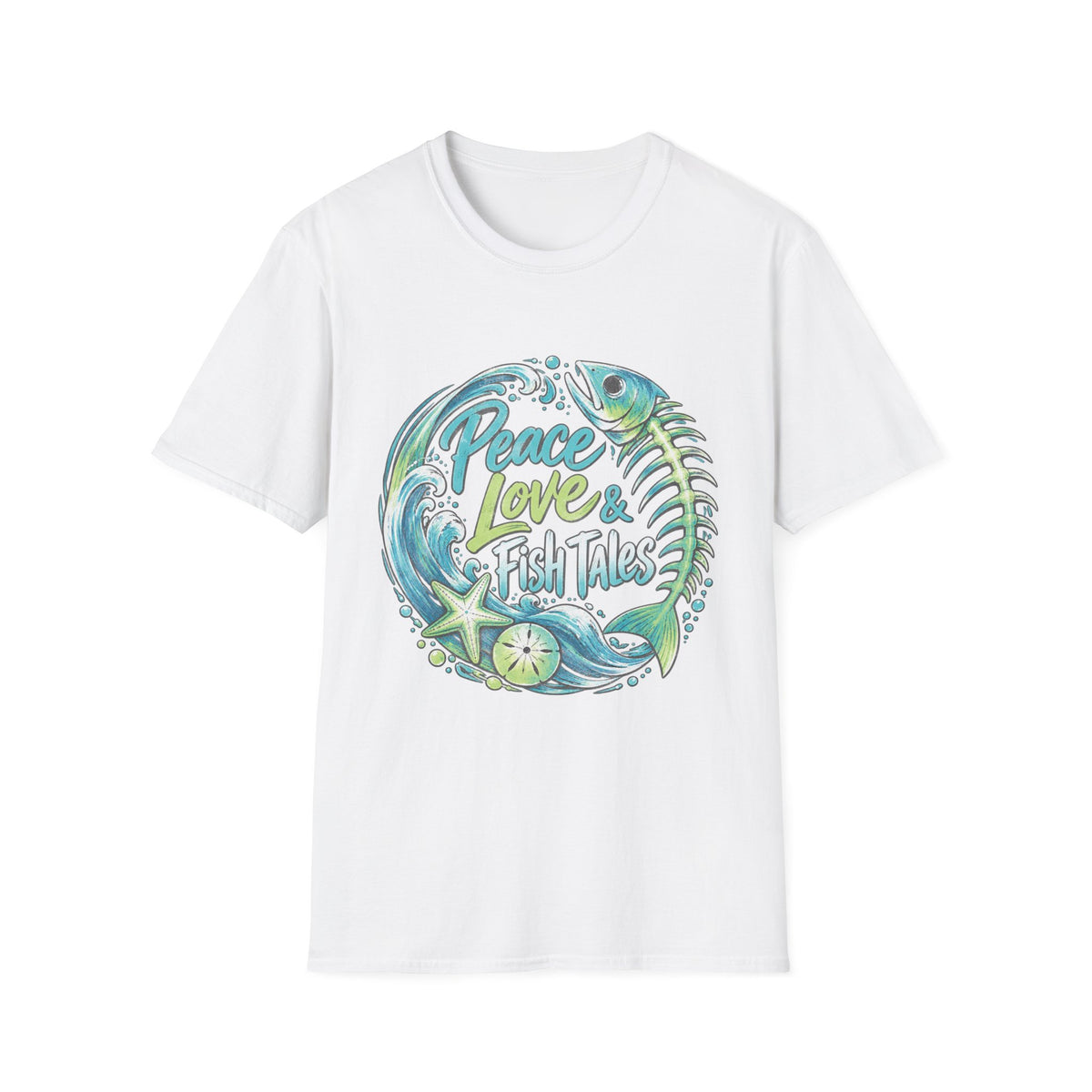 Reel Nauti Peace Love & Fish Tales Retro Coastal Beach T-Shirt