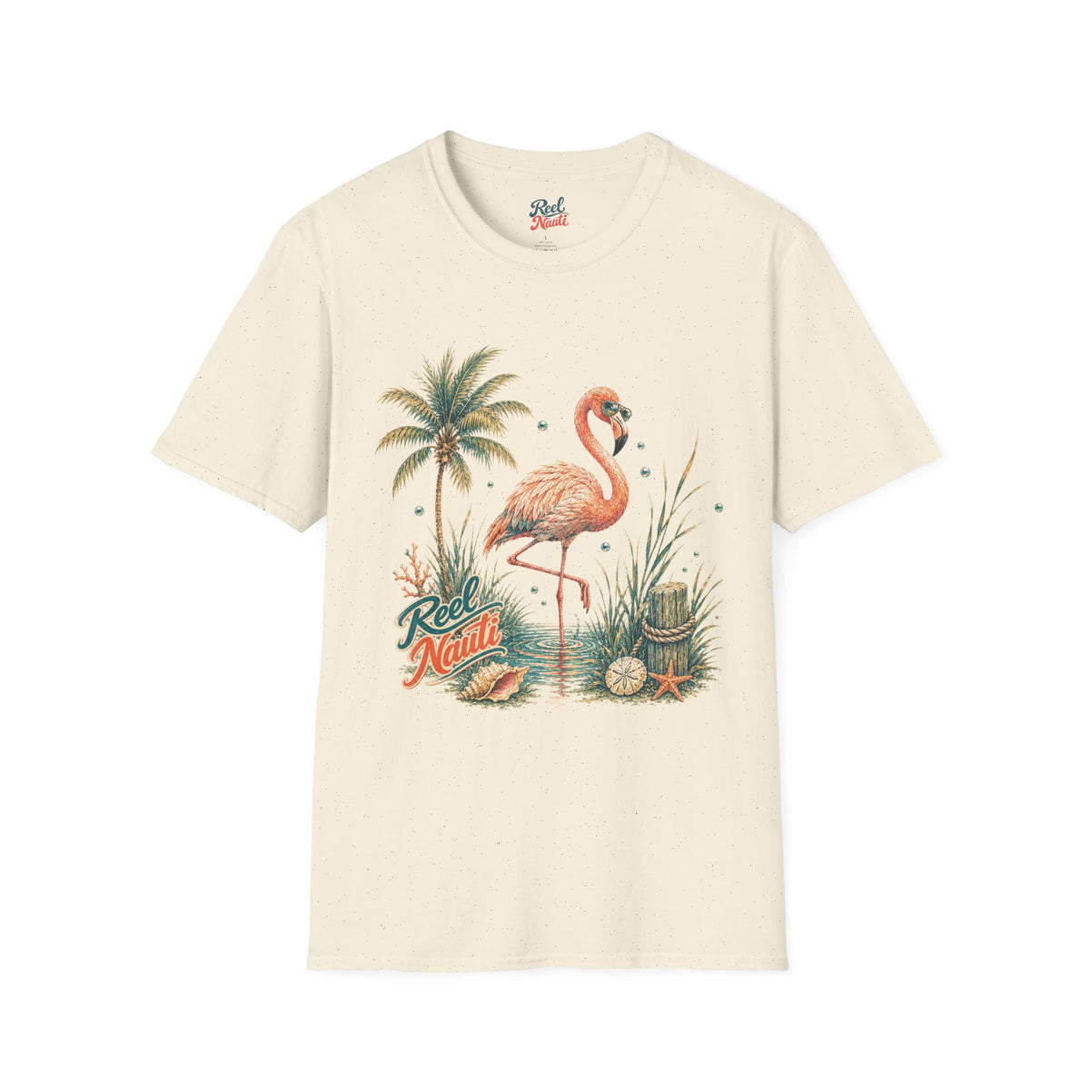 Flamingo Palm Tree Reel Nauti Coastal Unisex Softstyle T-Shirt