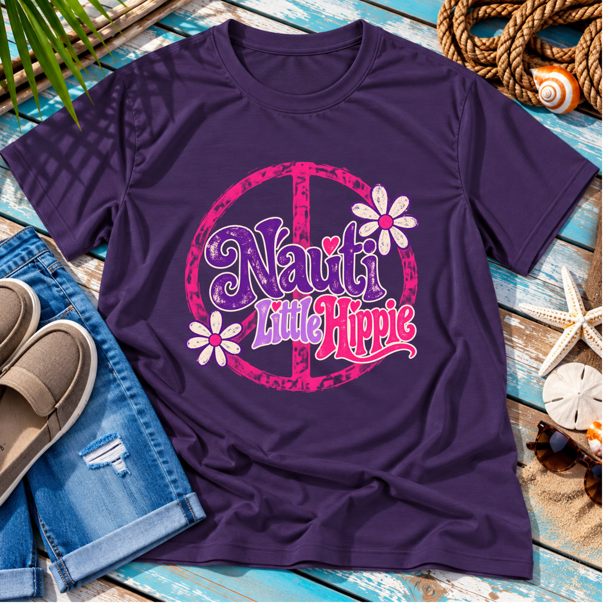 Nauti Little Hippie Retro Coastal Beach T-Shirt