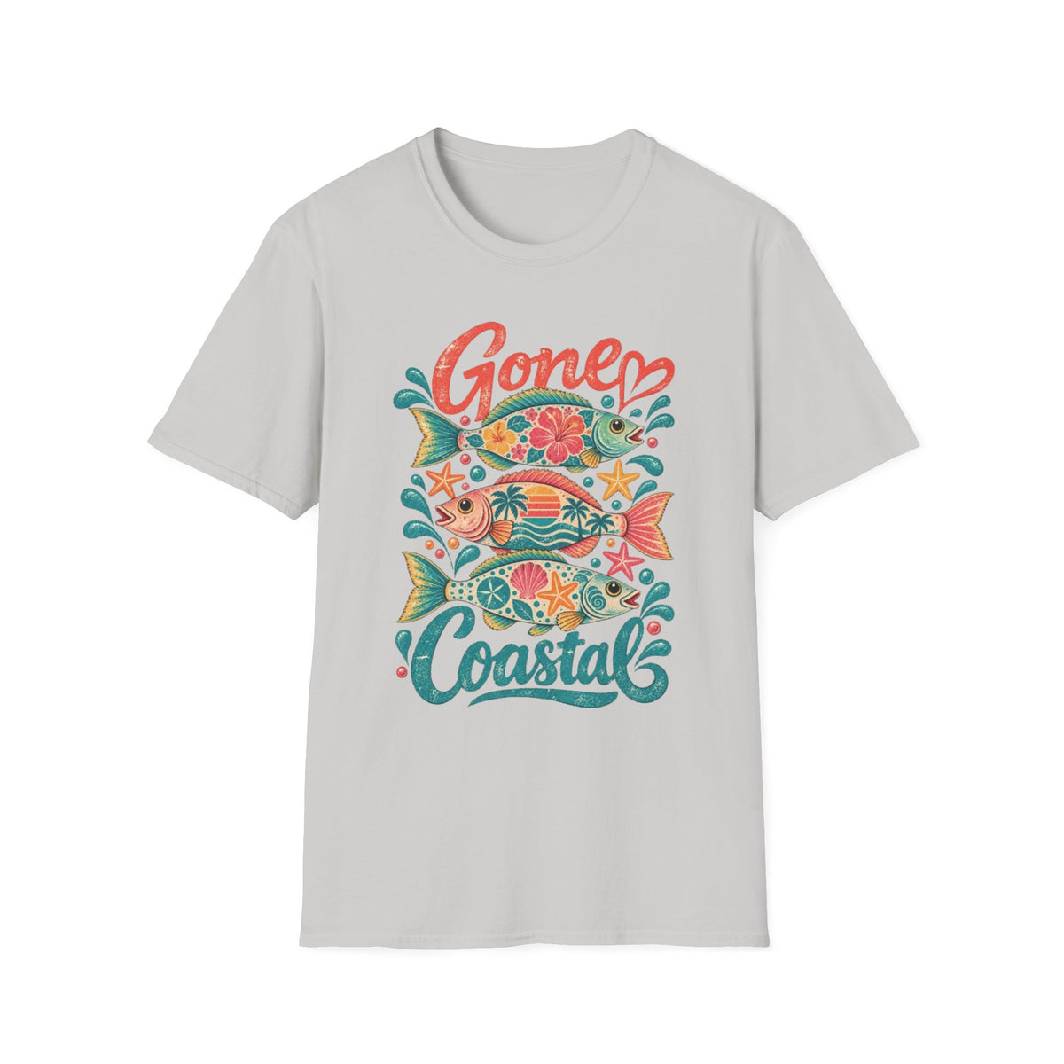 Gone Coastal Fish Flowers Retro Coastal Beach T-Shirt