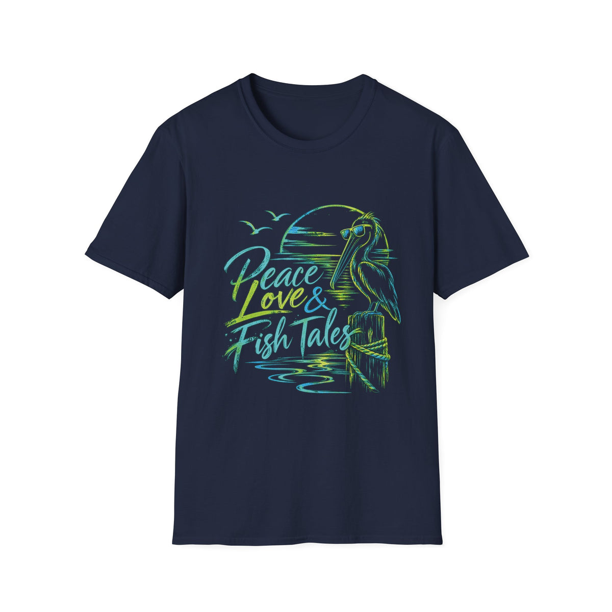 Reel Nauti Peace Love & Fish Tales Egret Retro Coastal Beach T-Shirt