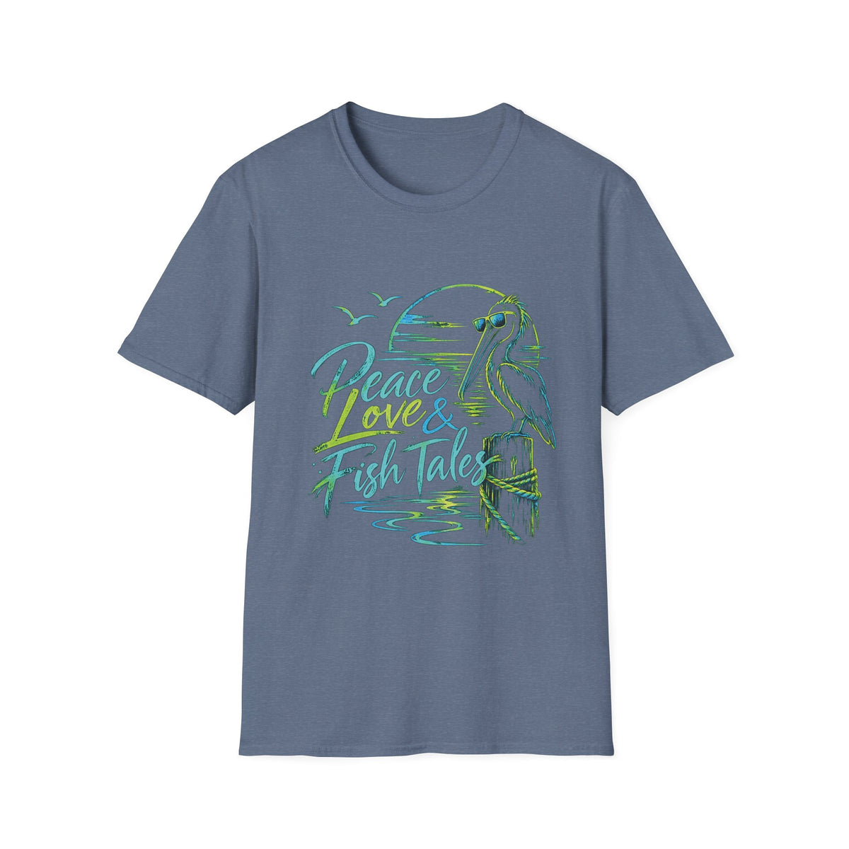 Reel Nauti Peace Love & Fish Tales Egret Retro Coastal Beach T-Shirt