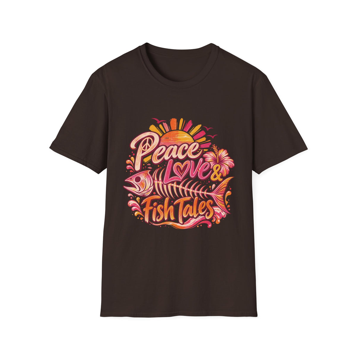 Peace Love and Fish Tales Retro Coastal Beach T-Shirt