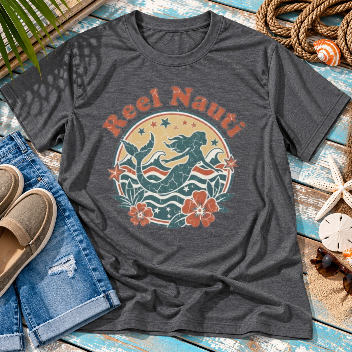 Reel Nauti Mermaid Retro Coastal Beach T-Shirt