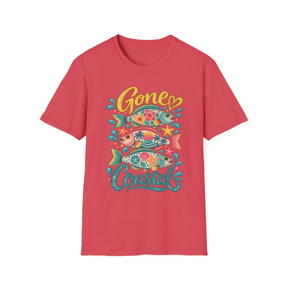 Gone Coastal Fish Flowers Retro Coastal Beach T-Shirt