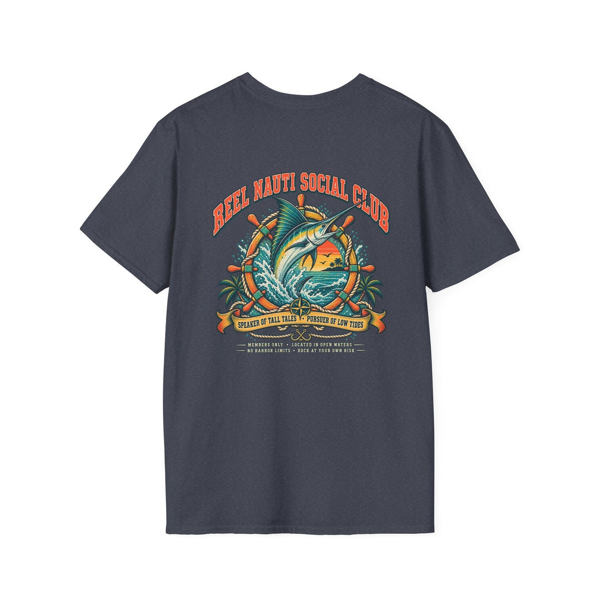 Reel Nauti Marlin Social Club Marine Rules Back Tee